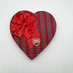 Vintage 1950s Valentine Heart Candy Box Plaid Tartan Red Bow Mid Century READ